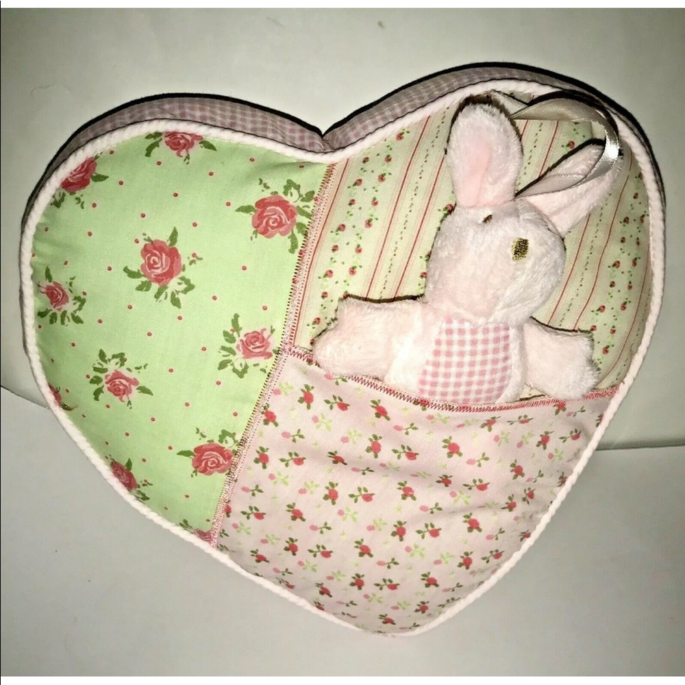 New Heart Pillow w/Bunny Rattle Attached - Picture 8 of 8